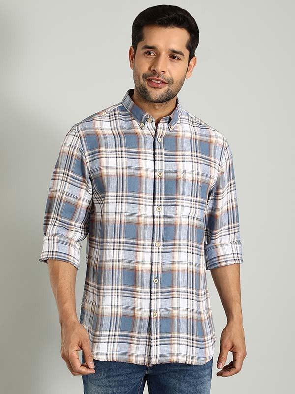 Indian Terrain Men's Regular Fit Full Sleeve Checkered Blue Shirt
